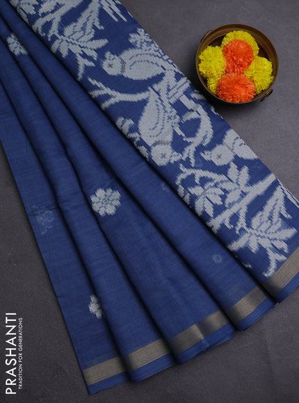 Indigo Blue Jamdani Cotton Saree