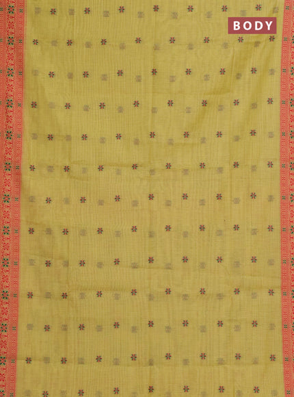 Mustard Yellow & Red Jamdani Cotton Saree