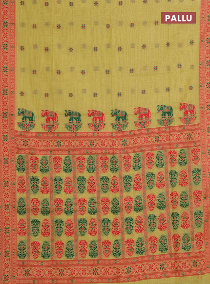 Mustard Yellow & Red Jamdani Cotton Saree