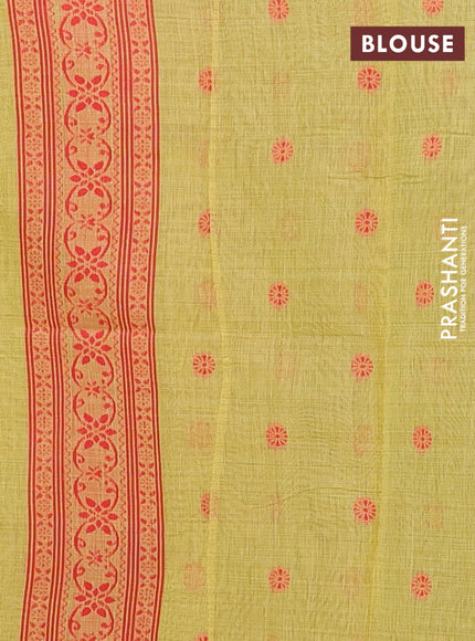 Mustard Yellow & Red Jamdani Cotton Saree