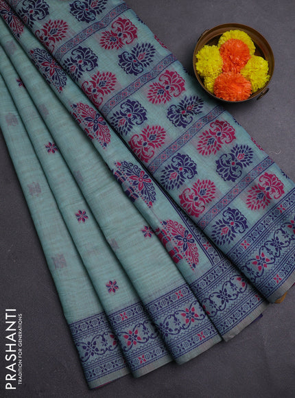 Teal Green & Navy Blue Jamdani Cotton Saree