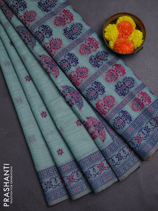 Teal Green & Navy Blue Jamdani Cotton Saree