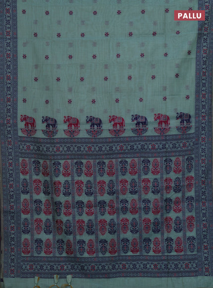 Teal Green & Navy Blue Jamdani Cotton Saree