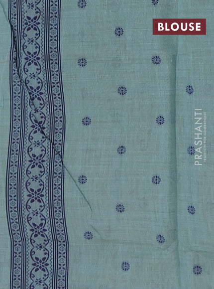 Teal Green & Navy Blue Jamdani Cotton Saree