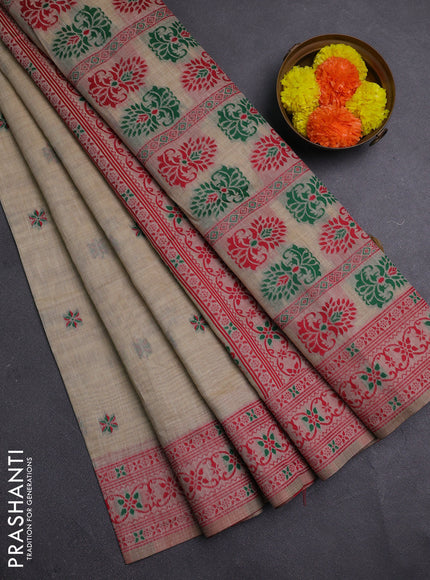 Beige & Red Jamdani Cotton Saree