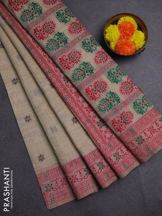 Beige & Red Jamdani Cotton Saree