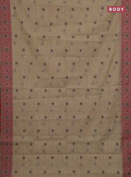 Beige & Red Jamdani Cotton Saree