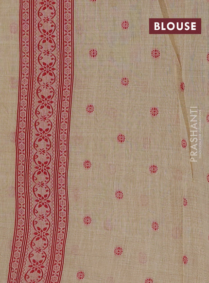 Beige & Red Jamdani Cotton Saree