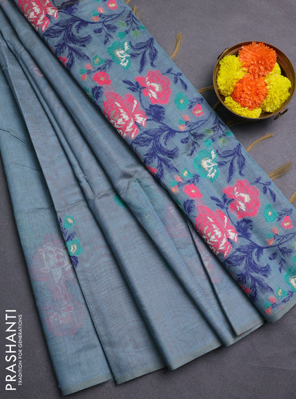 Pastel Blue Jamdani Cotton Saree