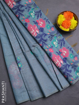 Pastel Blue Jamdani Cotton Saree