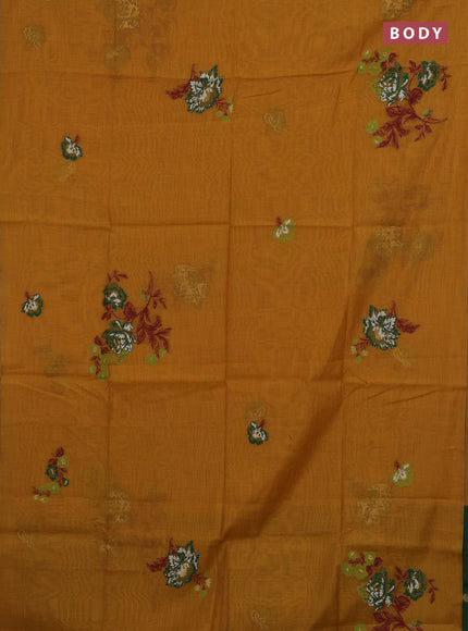 Mustard Yellow & Green Jamdani Cotton Saree