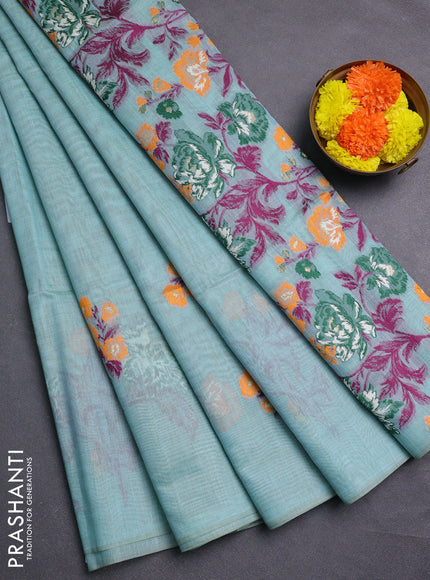 Teal Blue Jamdani Cotton Saree