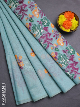 Teal Blue Jamdani Cotton Saree
