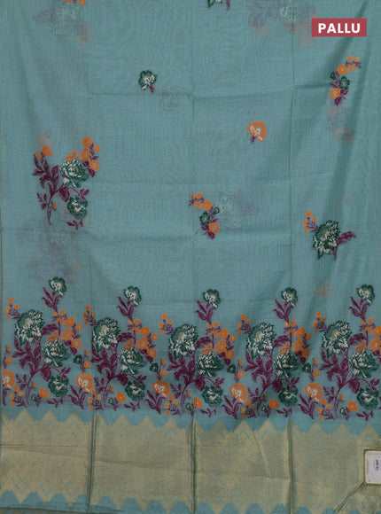 Teal Blue Jamdani Cotton Saree