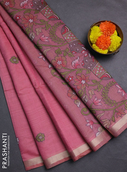 Pink & Green Jamdani Cotton Saree