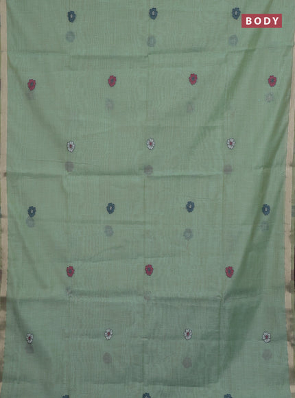 Pastel Green & Peacock Blue Jamdani Cotton Saree