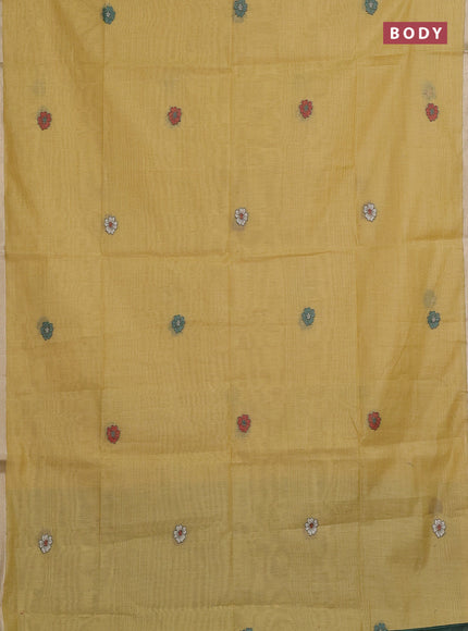 Mustard Yellow & Green Jamdani Cotton Saree