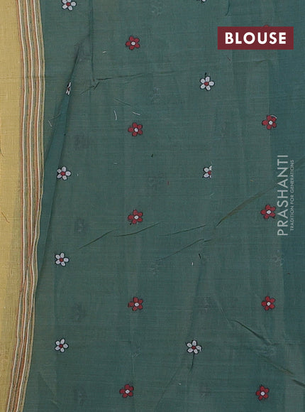Mustard Yellow & Green Jamdani Cotton Saree