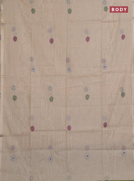 Beige & Green Jamdani Cotton Saree