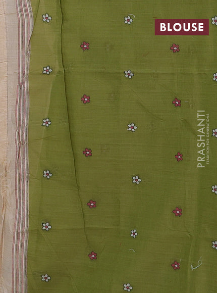 Beige & Green Jamdani Cotton Saree