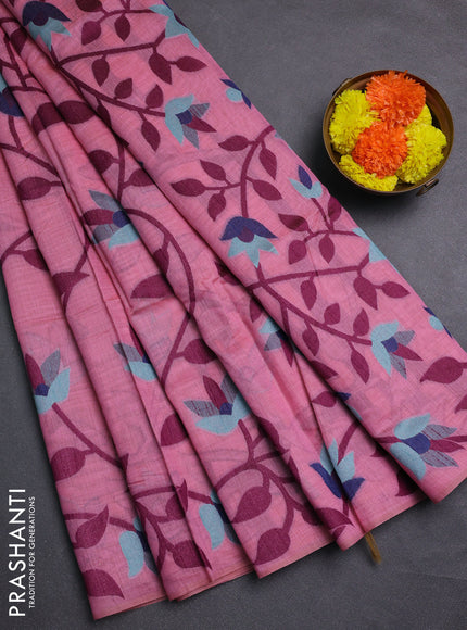 Pink & Magenta Pink Jamdani Cotton Saree