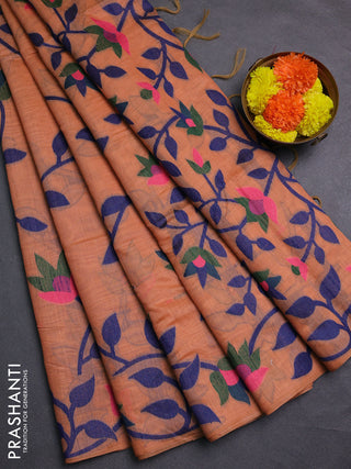 Peach & Navy Blue Jamdani Cotton Saree