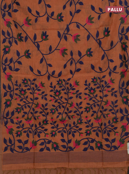 Peach & Navy Blue Jamdani Cotton Saree