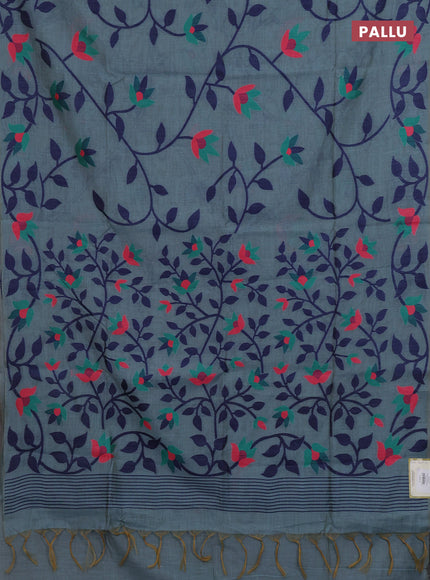 Pastel Blue & Navy Blue Jamdani Cotton Saree