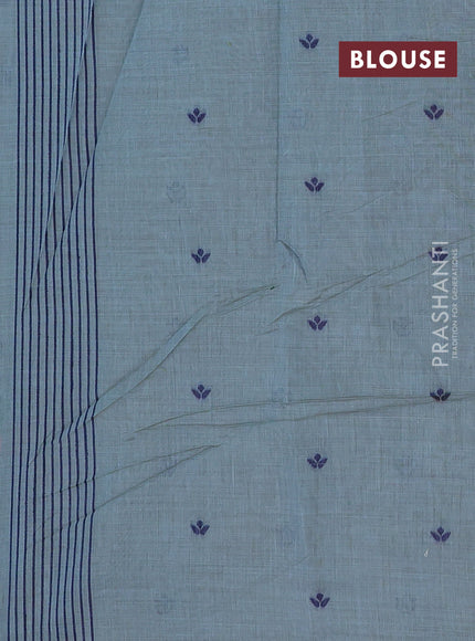 Pastel Blue & Navy Blue Jamdani Cotton Saree