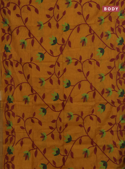 Mustard Yellow & Maroon Jamdani Cotton Saree
