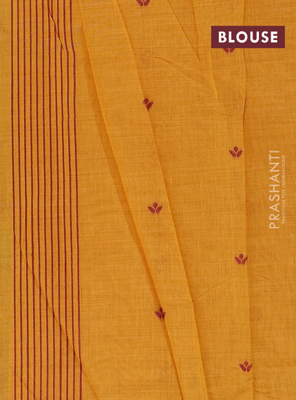 Mustard Yellow & Maroon Jamdani Cotton Saree