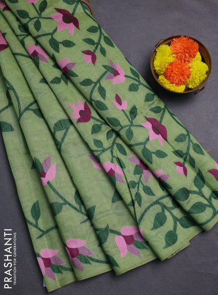 Green & Pink Jamdani Cotton Saree