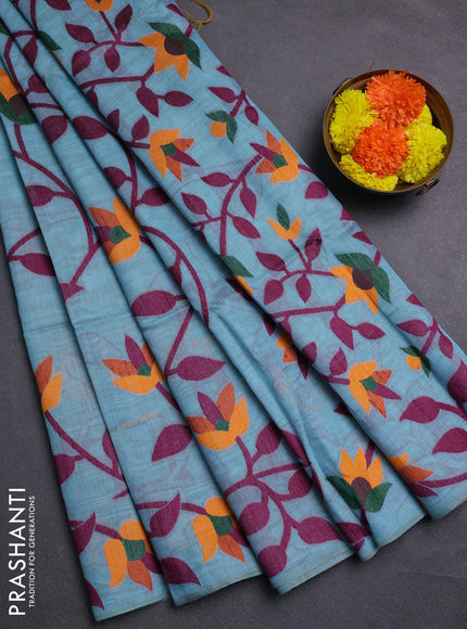 Blue & Magenta Pink Jamdani Cotton Saree