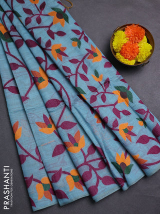 Blue & Magenta Pink Jamdani Cotton Saree