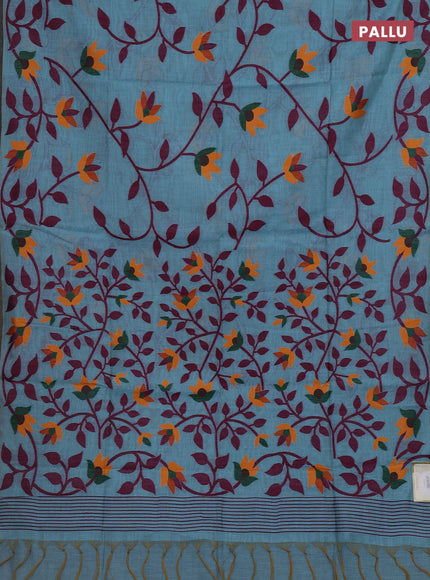 Blue & Magenta Pink Jamdani Cotton Saree