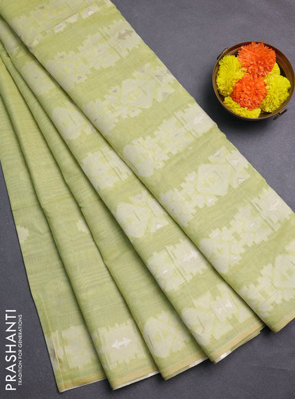 Pista Green Jamdani Cotton Saree