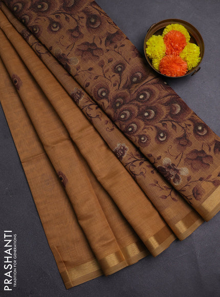 Sandal & Maroon Jamdani Cotton Saree
