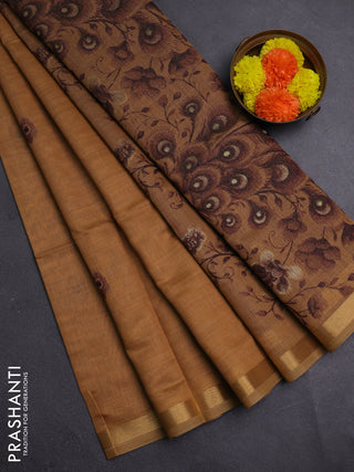 Sandal & Maroon Jamdani Cotton Saree