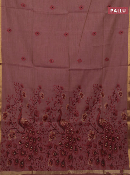 Mauve Pink & Maroon Jamdani Cotton Saree