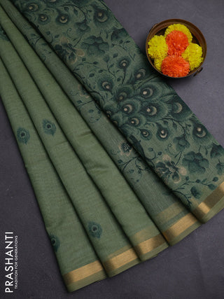 Pastel Green & Bottle Green Jamdani Cotton Saree