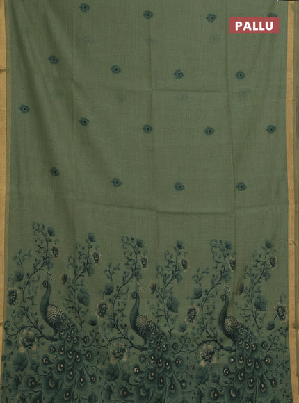 Pastel Green & Bottle Green Jamdani Cotton Saree