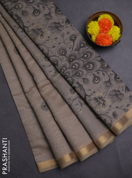 Beige & Grey Jamdani Cotton Saree