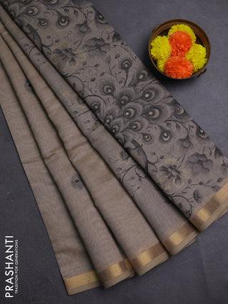 Beige & Grey Jamdani Cotton Saree