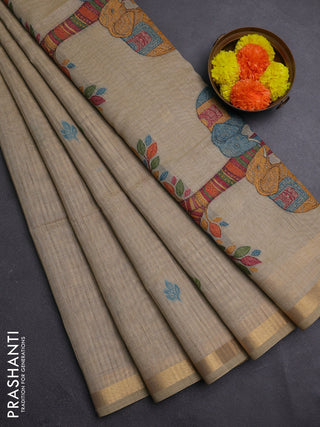 Beige Jamdani Cotton Saree