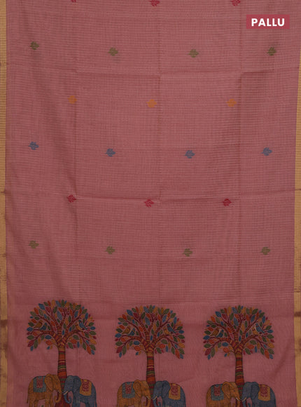 Peach Jamdani Cotton Saree