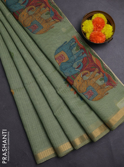 Pista Green Jamdani Cotton Saree