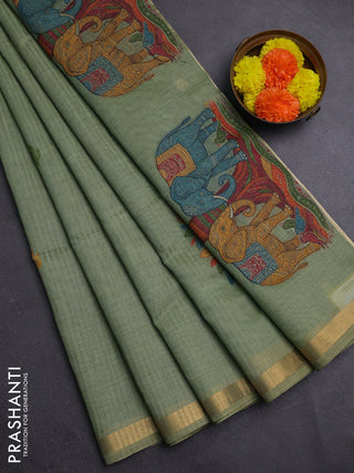 Pista Green Jamdani Cotton Saree