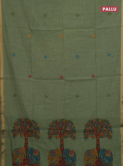 Pista Green Jamdani Cotton Saree