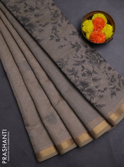 Beige & Grey Jamdani Cotton Saree