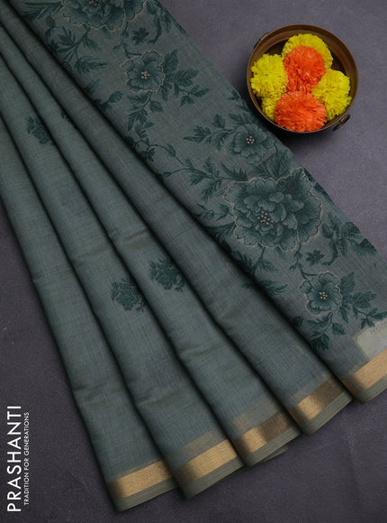 Pastel Green & Bottle Green Jamdani Cotton Saree
